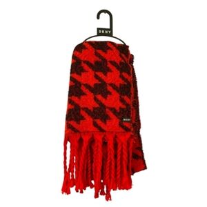 NWT DKNY Red and Black Houndstooth Scarf